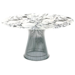 Contemporary Dining Tables Platner Dining Table, Chrome Base, Coated Arabescato Marble