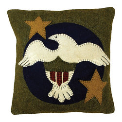 Freedom Handcrafted Classic Eagle and Stars Applique Wool Pillow - Bed Pillows