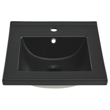 18" Ceramic Square Vanity Sink Top, Matte Black