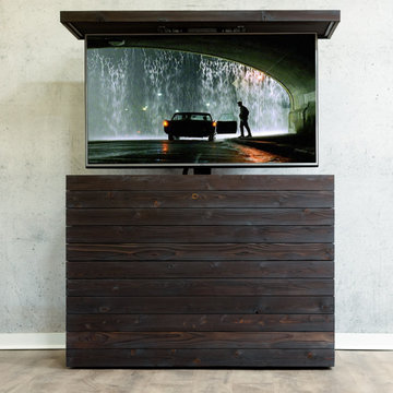 Shou Sugi Ban (Charred Cedar) Japanese Style Outdoor Hidden TV Lift Cabinet