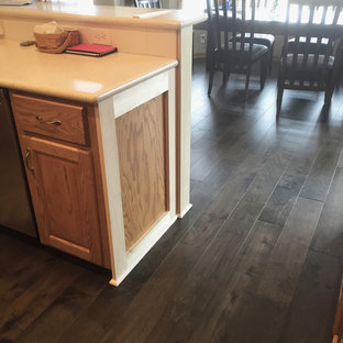 オマハの広いトラディショナルスタイルのLDKの画像 (ベージュの壁、濃色無垢フローリング、茶色い床)