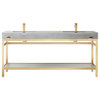 Funes Bath Vanity without Mirror, Brushed Gold Support, 72'', Grey Stone Top