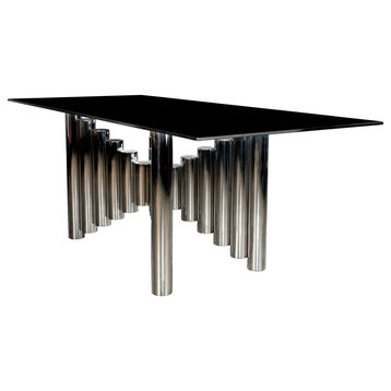 Kanika Rectangle Dining Table Set for 8, Chrome/Black