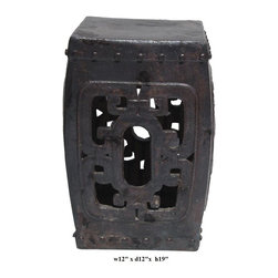 Black Ceramic Clay Square Open Stool Ottoman - Outdoor Decor