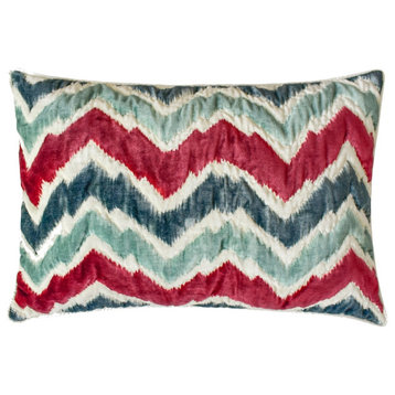 Red & Blue Suede 12"x18" Lumbar Pillow Cover Chevron, Quilted - Chevron Meltdown