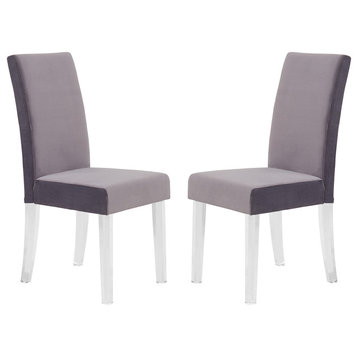 Armen Living Dalia Modern and Contemporary Dining Chair in Gray Velvet with Acry