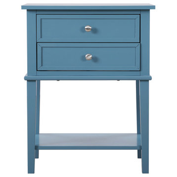 2 Drawer and Shelf Nightstand, Blue
