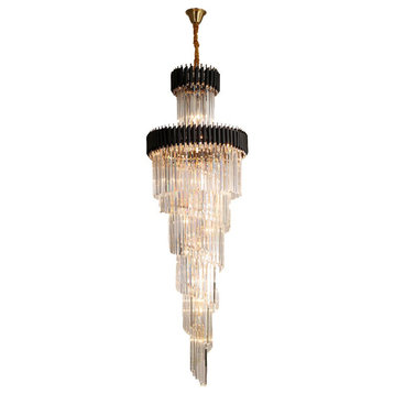 Menton Empire Crystal Stairwell Chandelier, Black, 23.6'', Dimmable, Cool Light