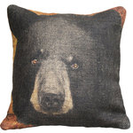 The Watson Shop - Black Bear Burlap Pillow - Add a little charm to your living space! This handmade burlap pillow features a whimsical bear print with striking details. Its earthy colors and design make this piece perfect for almost any decor, from farmhouse to rustic. Place it on a sofa, bed, or chair to bring back a piece of a favorite place, vacation, or memory.