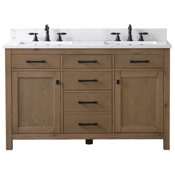 Jasper 54" Bathroom Vanity, Textured Natural, Ariston White Engineered Stone Top
