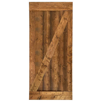 Stained Solid Pine Wood Sliding Barn Door, Walunt, 36"x84", Z Bar