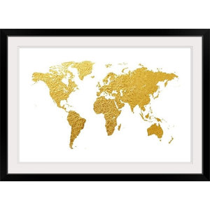 world map in gold foil white black framed art print contemporary prints and posters by great big canvas houzz