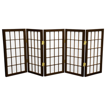 2' Tall Desktop Window Pane Shoji Screen, Walnut, 5 Panels