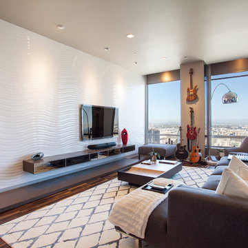 Modern living room with city view