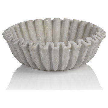 Scalloped 11.75" Diameter Marble Decorative Bowl