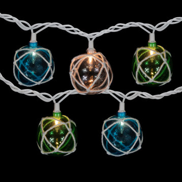 10ct White Twine Wrapped Multi-Color Ball Christmas Light Set 6ft Green Wire