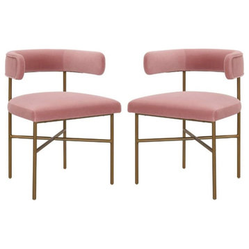 Home Square Kim 19.7" Transitional Velvet Dining Chair in Pink - Set of 2