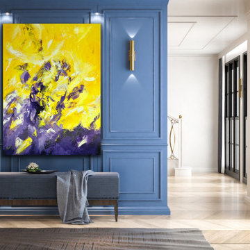 yellow and purple 36x48 inches modern abstract original contemporary art