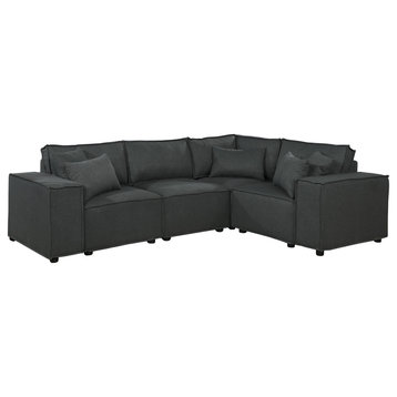 Melrose Modular Reversible Sectional Sofa With Ottoman, Dark Gray Fabric