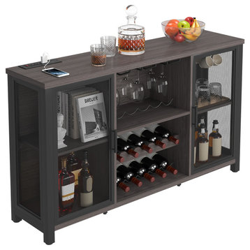 VEVOR Industrial Bar Cabinet Wine Bar Table With Wine Rack for Liquor & Glasses