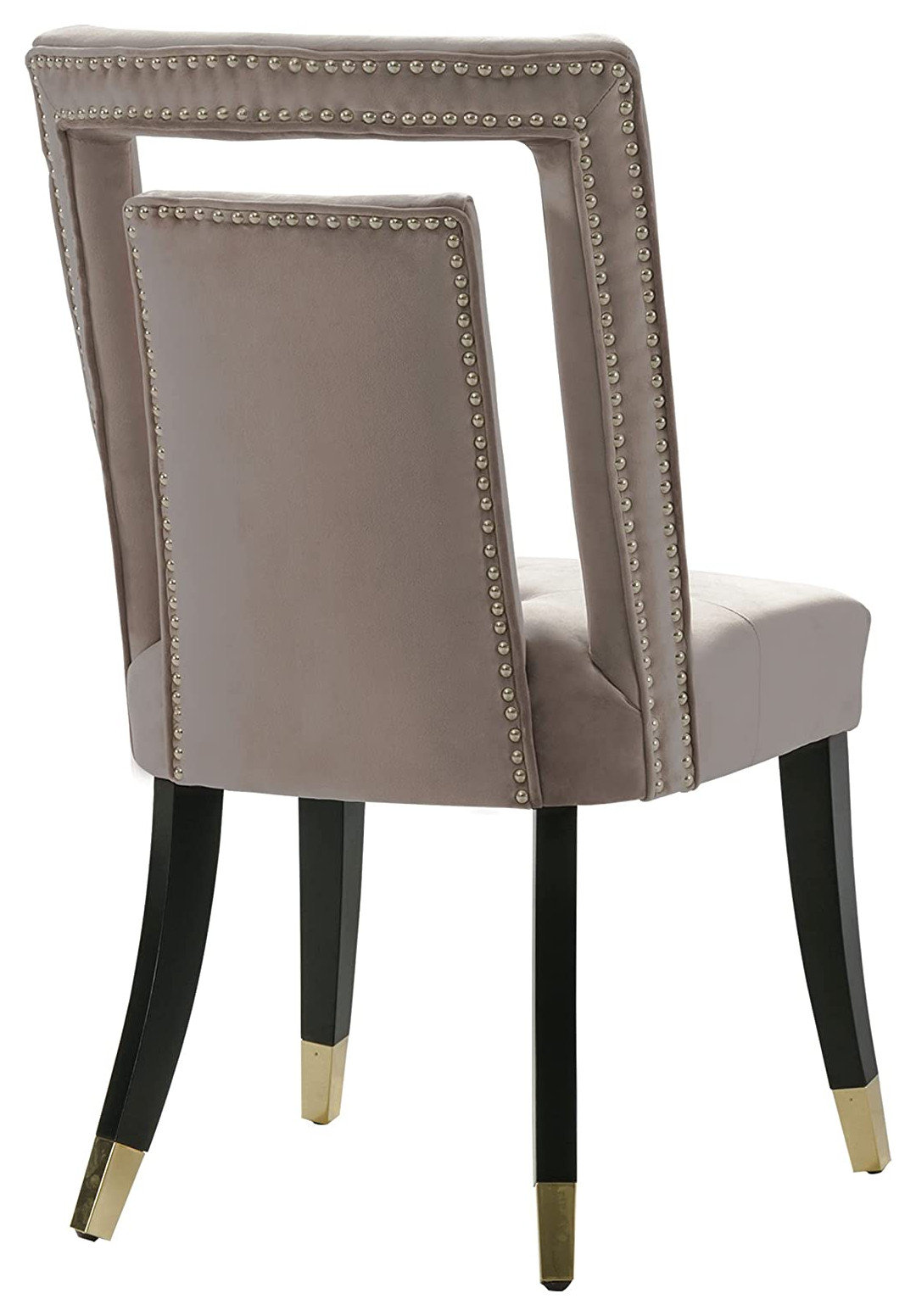 Set of 2 Blush Velvet Dining Chairs with Nailhead Trim and Gold Tip ...