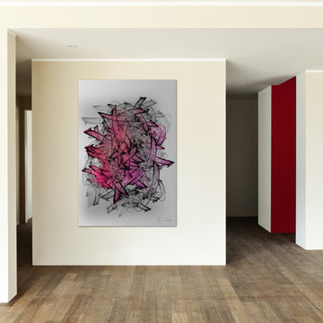 Large Red and Grey Abstract Wall Art