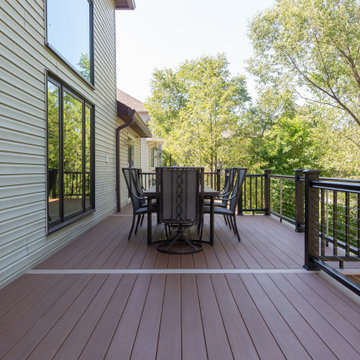 AZEK Decking with Cable Railing, Unilock Patio, Water Proof Ceiling & Landscape