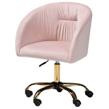 Lowri Velvet Swivel Office Chair, Blush Pink