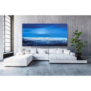Blue shore 72x36 inches Large Modern Contemporary Coastal Art MADE TO ORDER