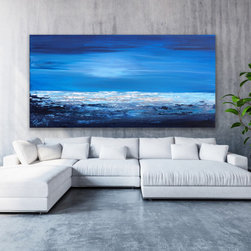 Preethi Arts - Blue shore 72x36 inches Large Modern Contemporary Coastal Art Beach Painting - Paintings