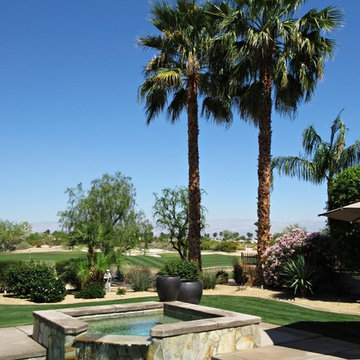 Transitional - Golf Course Palm Trees by Pool and Jacuzzi with Waterfall Feature