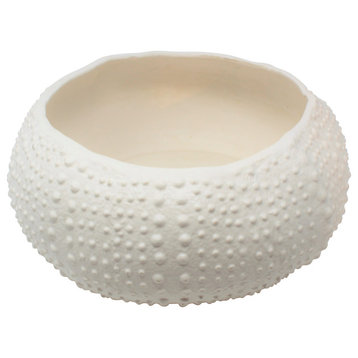 Elegant Modern White Sea Urchin Bowl 7" | Coastal Decorative Centerpiece Planter