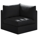 Meridian Furniture - Jacob Velvet Upholstered Modular Corner Chair, Black - Create the ideal seating arrangement for your space when you pick and choose the elements you like mostincluding this Jacob velvet modular corner chair. Mix and match items in the Jacob collection to bring your living space or family room together with a personalized slant. Soft black velvet upholstery is soft and welcoming to the touch, adding a luxurious feel to everyday seating. Deep channel tufting adds to the piece's durability, and latches underneath the unit make it easy to attach to other pieces in the collection.