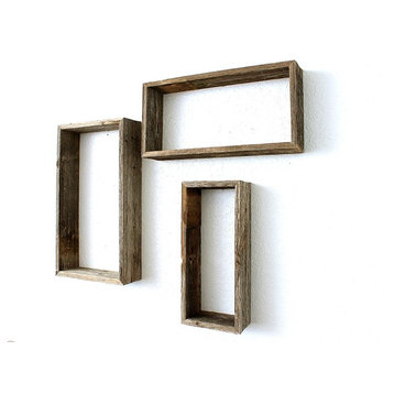BarnwoodUSA Rustic Open Rectangle Shelves, Set of 3 - 100% Reclaimed Wood