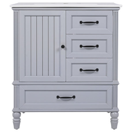 GDF Studio 30"W Bathroom Vanity With Sink, Storage Cabinet & Soft-Close Drawers, Gray