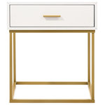 LuXeo - Catalina 1 Drawer Night stand, White - Created with a mixed material two-tone look, this one drawer nightstand is a striking choice for the transitional or contemporary bedroom. The nightstand is offered in four choices of colors: white, black, oak veneer and navy velvet fabric. Created to bring a dynamic style to master of guest suite, it features one storage drawer and a simple pull. Choose from black and gold metal leg finishes.