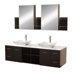 Wyndham Collection Avara 72" Vanity White Stone Top, Carrera Marble Sinks - Bathroom Vanities And Sink Consoles
