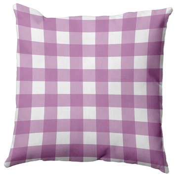 Gingham Plaid Indoor/Outdoor Throw Pillow, Orchid, 18"x18"