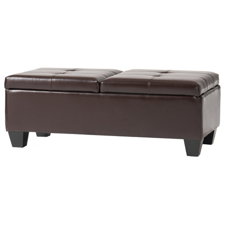 Murray Double Opening Leather Storage Ottoman, Dark Brown
