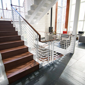 Modern railings in country setting