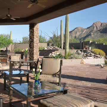 Landscape surrounding swimming pools in the desert southwest