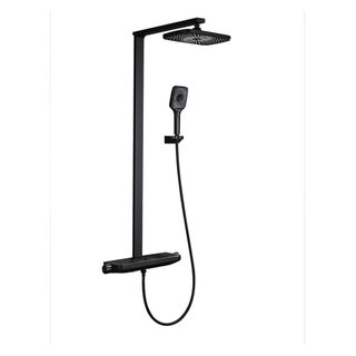 20 x 12 Modern Thermostatic Shower System with Handshower & Rack Solid Brass in Black