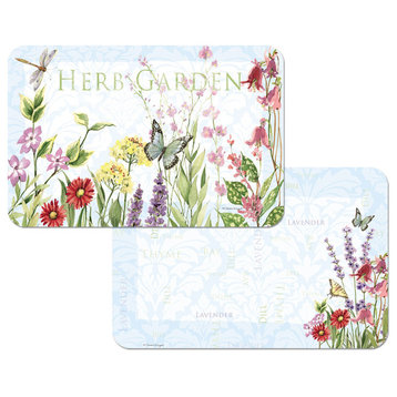 Vinyl Plastic Placemats Reversible Floral Herb Garden Set of 4