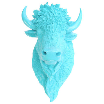 Faux Taxidermy Bison Head Wall Mount, Turquoise