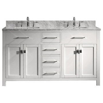 Caroline 60" Double Vanity Set, White, Square Sinks