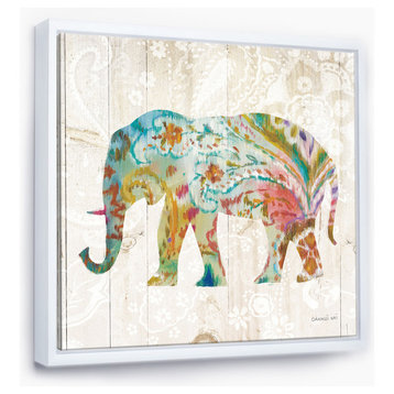 Designart Boho Paisley Elephant Ii Bohemian Framed Wall Art, White, 46x46