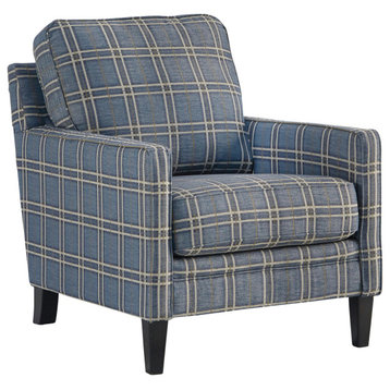 Benzara BM206105 Fabric Accent Chair With Checkered Details, Blue/Brown