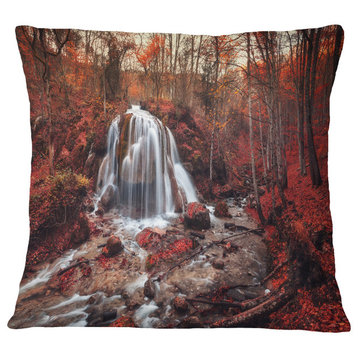Silver Stream Waterfall Close Up Landscape Photography Throw Pillow, 18"x18"