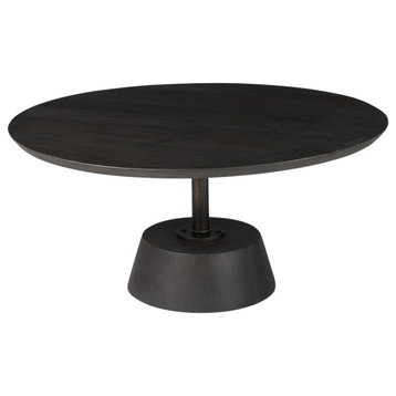 Maxwell Dark Brown Wood w/Black Metal Pedestal Base Round Coffee Table, Dark Bro