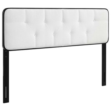 Collins Tufted Full Fabric and Wood Headboard, Black/White